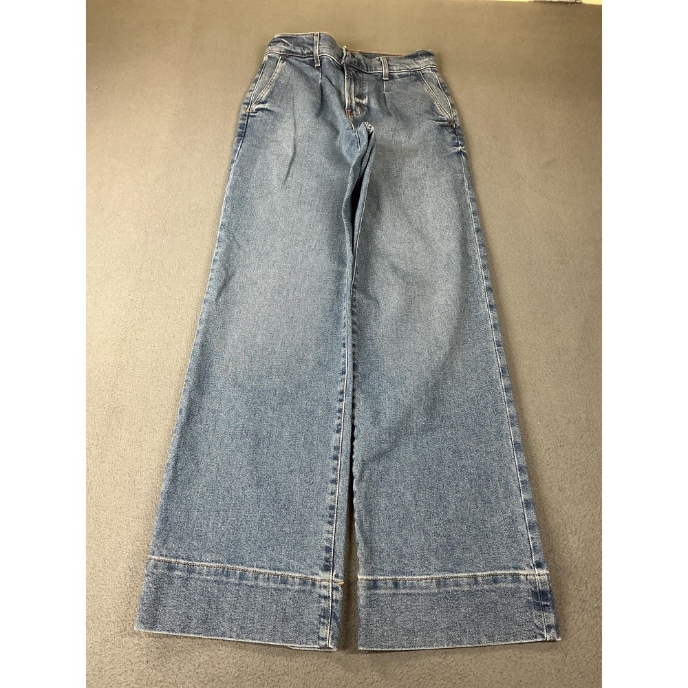 Express Wide Leg Jeans Womens 2R Blue Medium Wash High Rise Stretch Denim Pants
